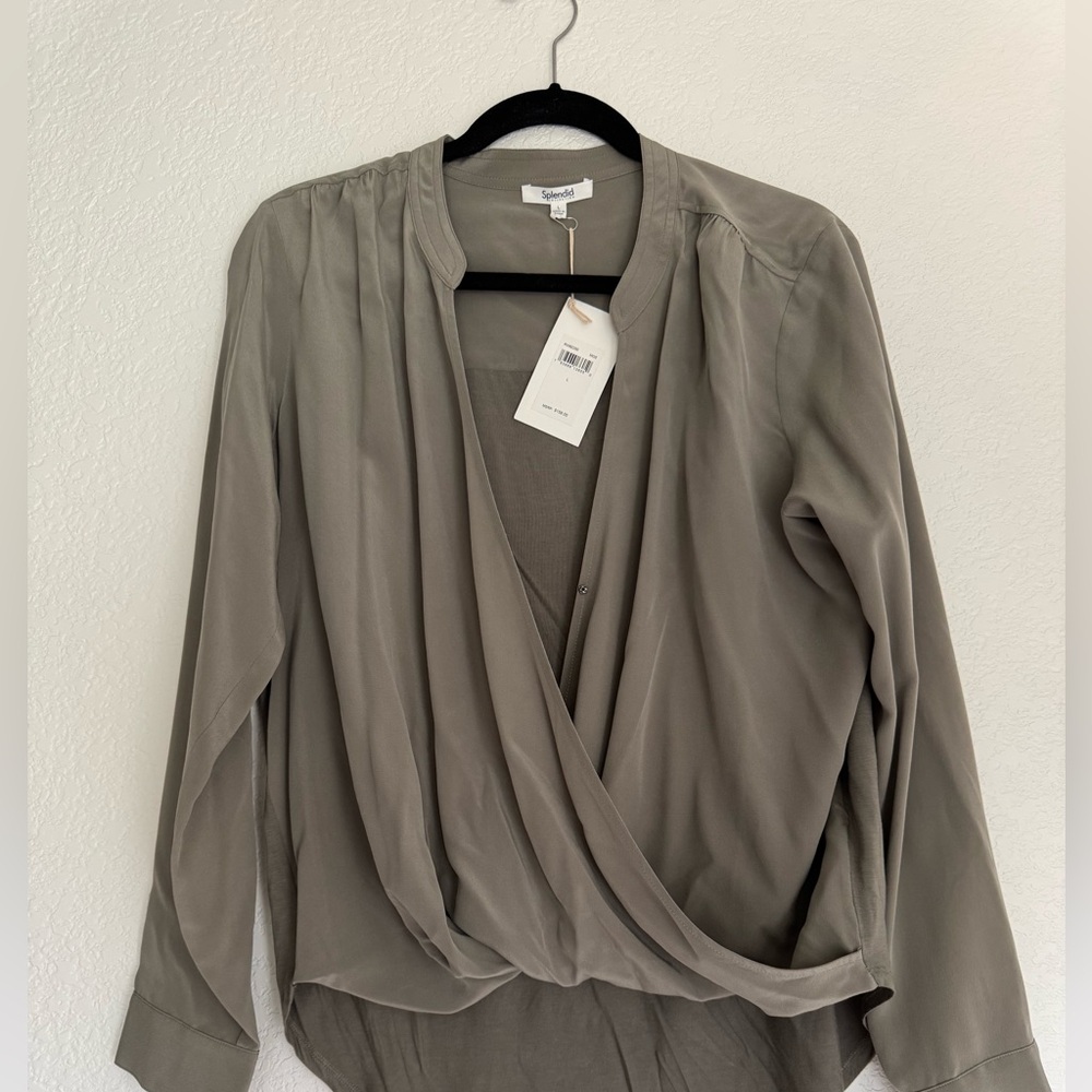 Splendid Olive Green Draped Blouse